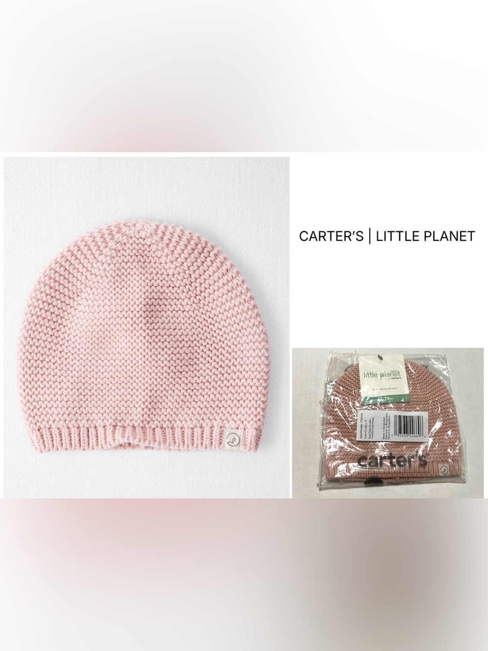 CARTERโS LITTLE PLANET - 12/24M - NWT - INFANT GIRLS PINK SWEATER KNIT CAP / HAT